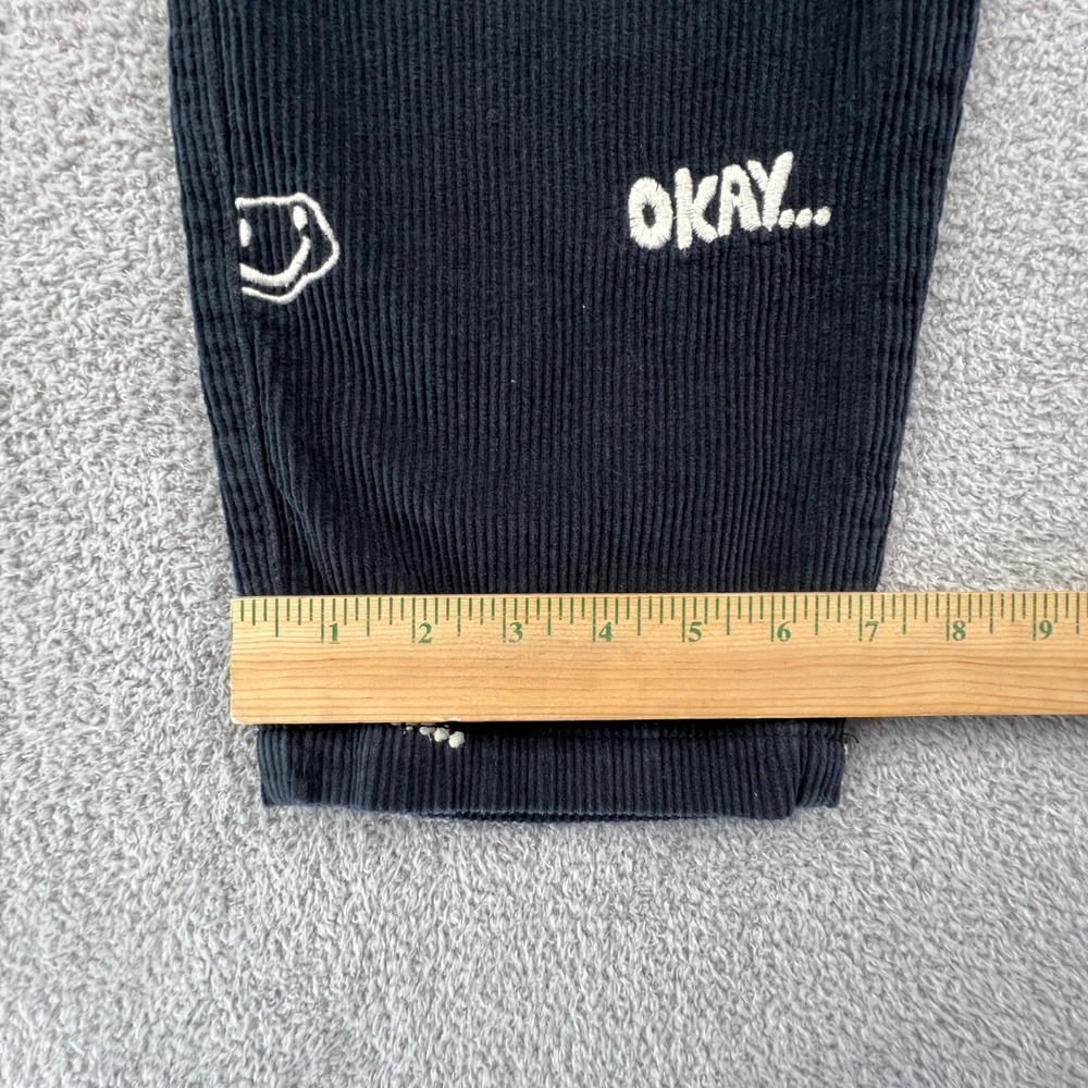 Urban Outfitters Black Corduroy Embroidered Smiley Okay Pants Mens Small S‎ - Picture 5 of 10
